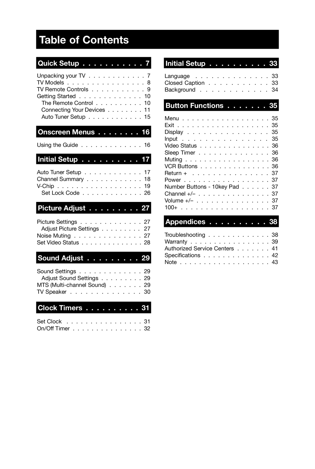 JVC AV-20420, AV-20421, AV 20420 manual Table of Contents 