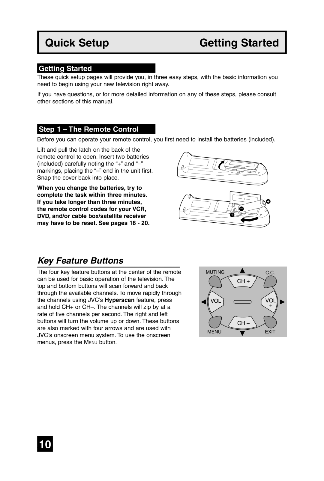 JVC AV-20F475 manual Key Feature Buttons, Getting Started, Remote Control 