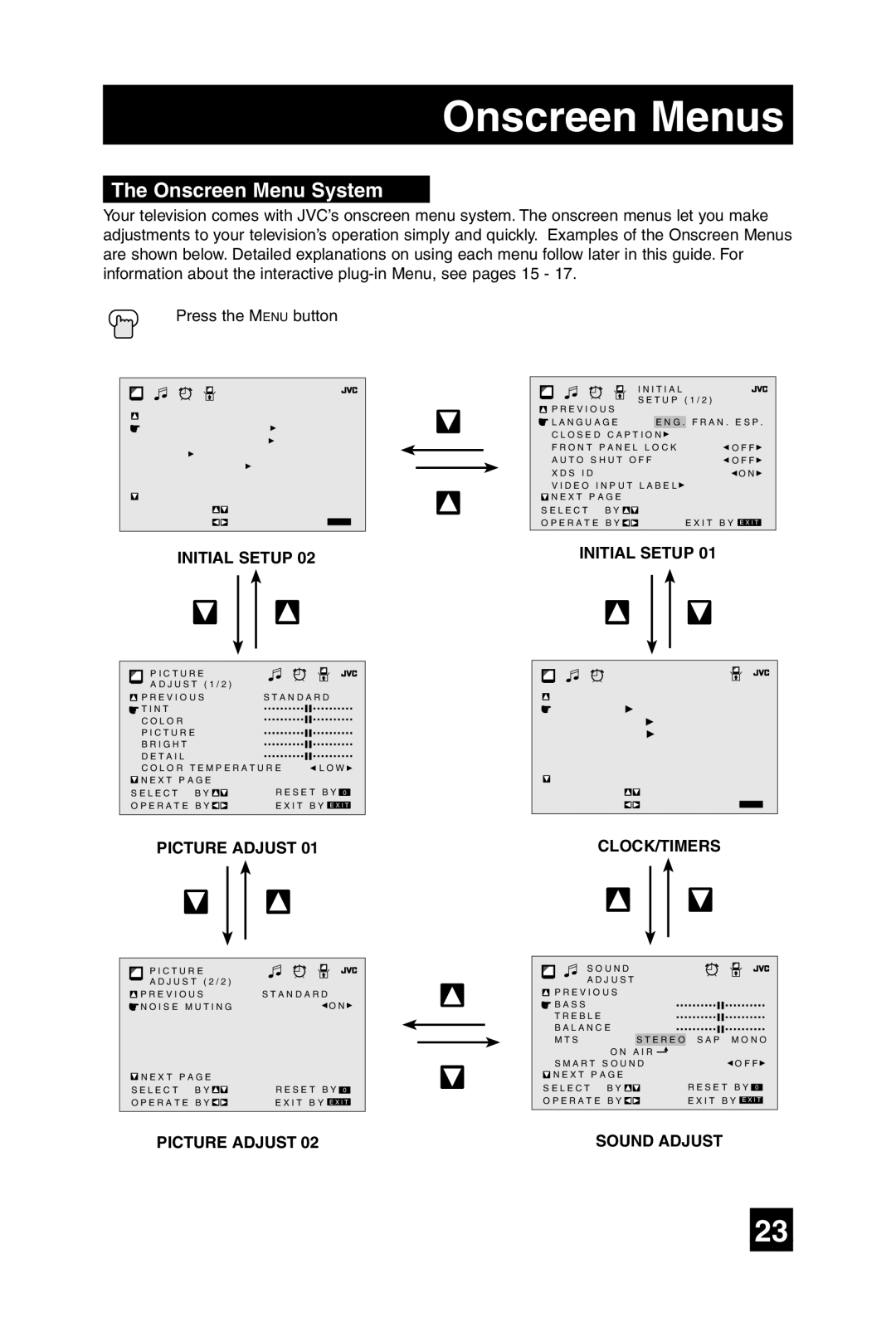 JVC AV-20F475 manual Onscreen Menu System 