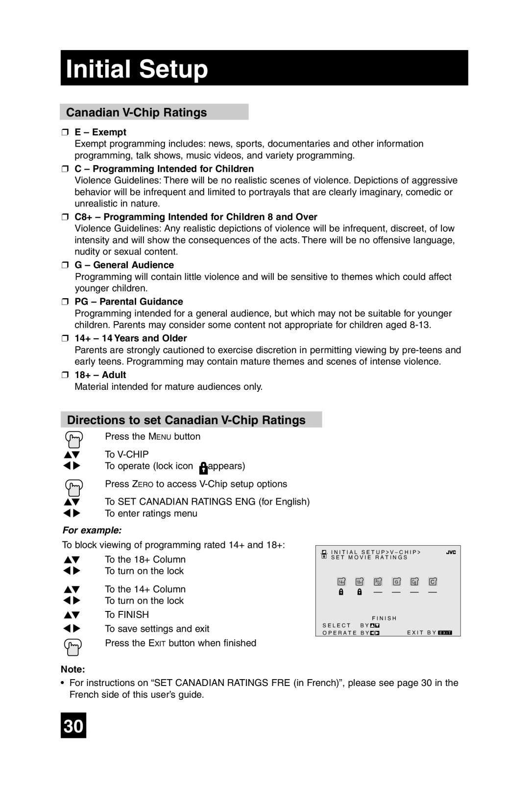 JVC AV-20F475 manual Directions to set Canadian V-Chip Ratings 