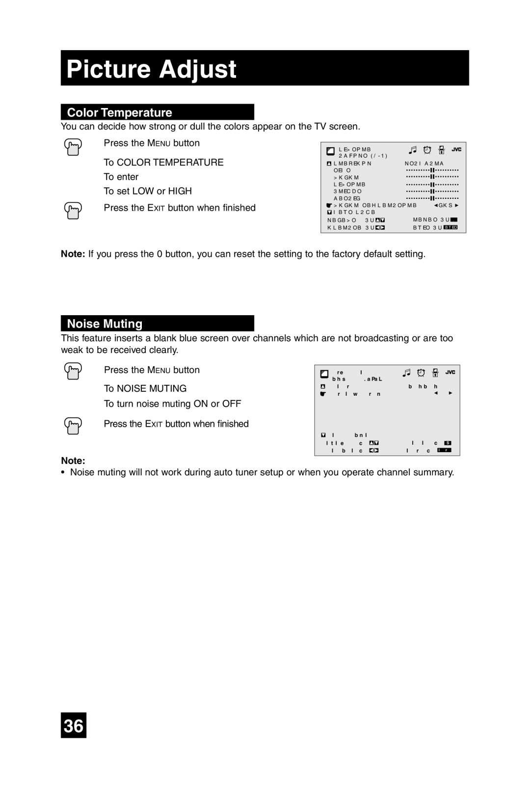 JVC AV-20F475 manual Color Temperature, Noise Muting 