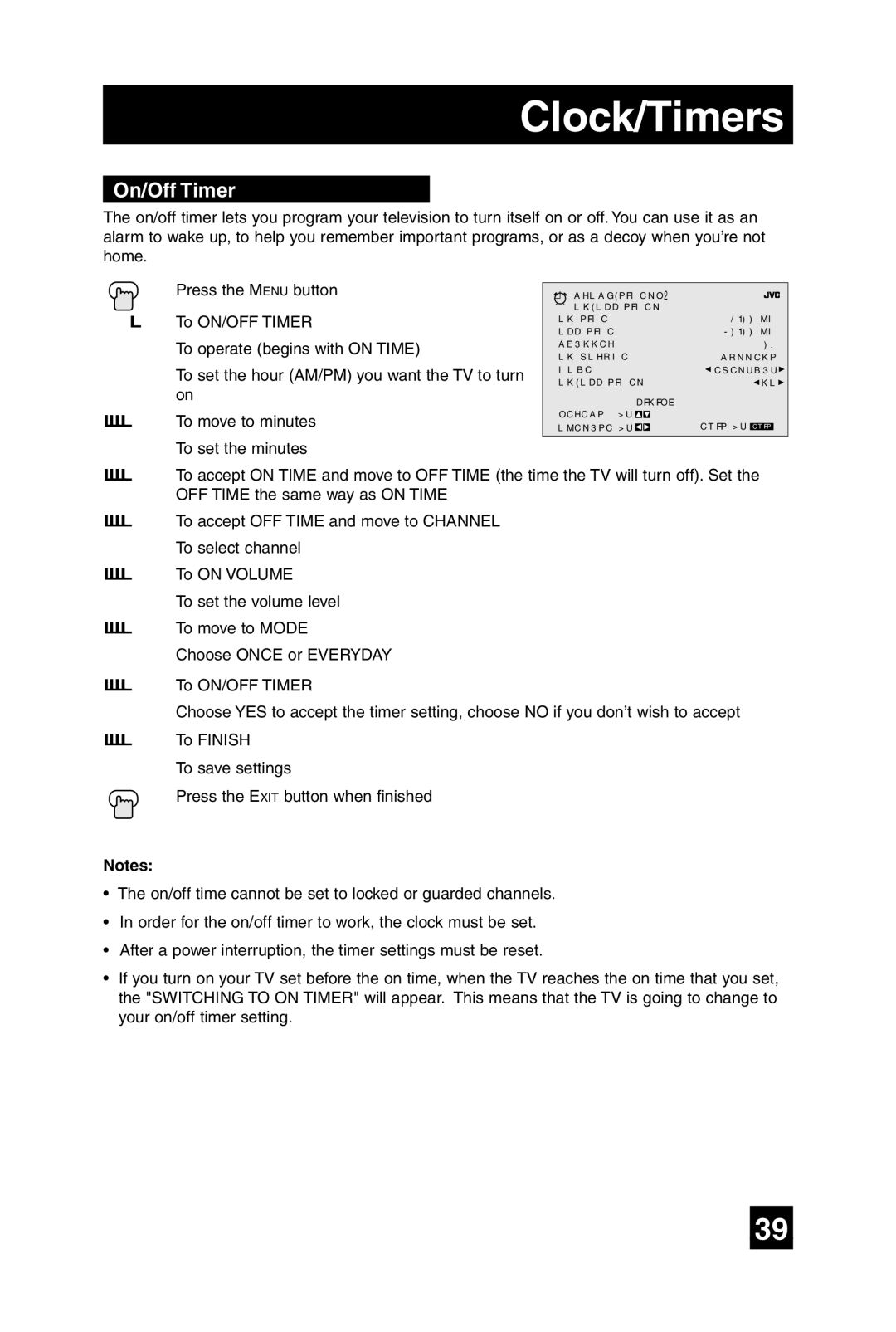 JVC AV-20F475 manual On/Off Timer 