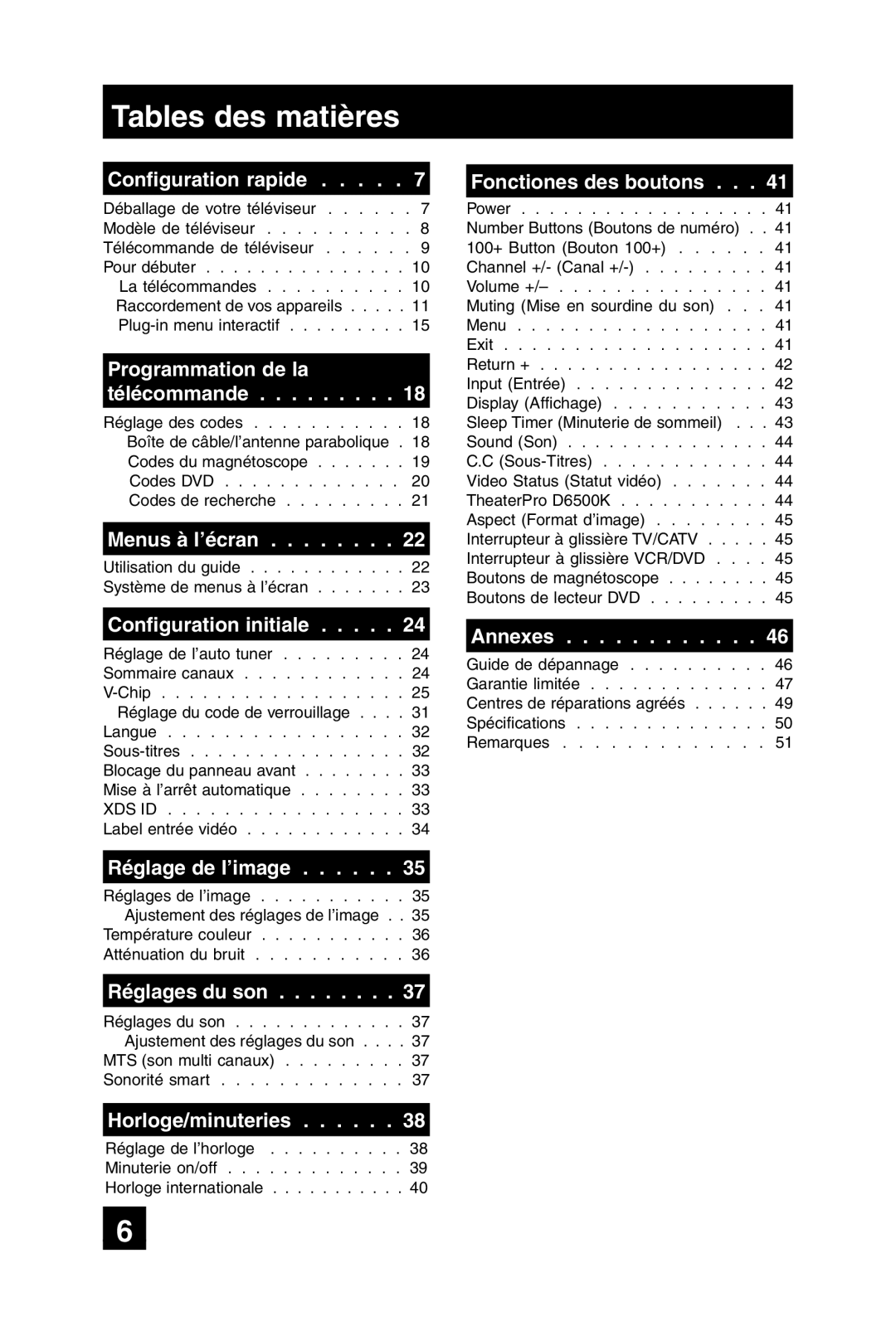 JVC AV-20F475 Configuration rapide, Programmation de la télécommande, Menus à l’écran, Configuration initiale, Annexes 