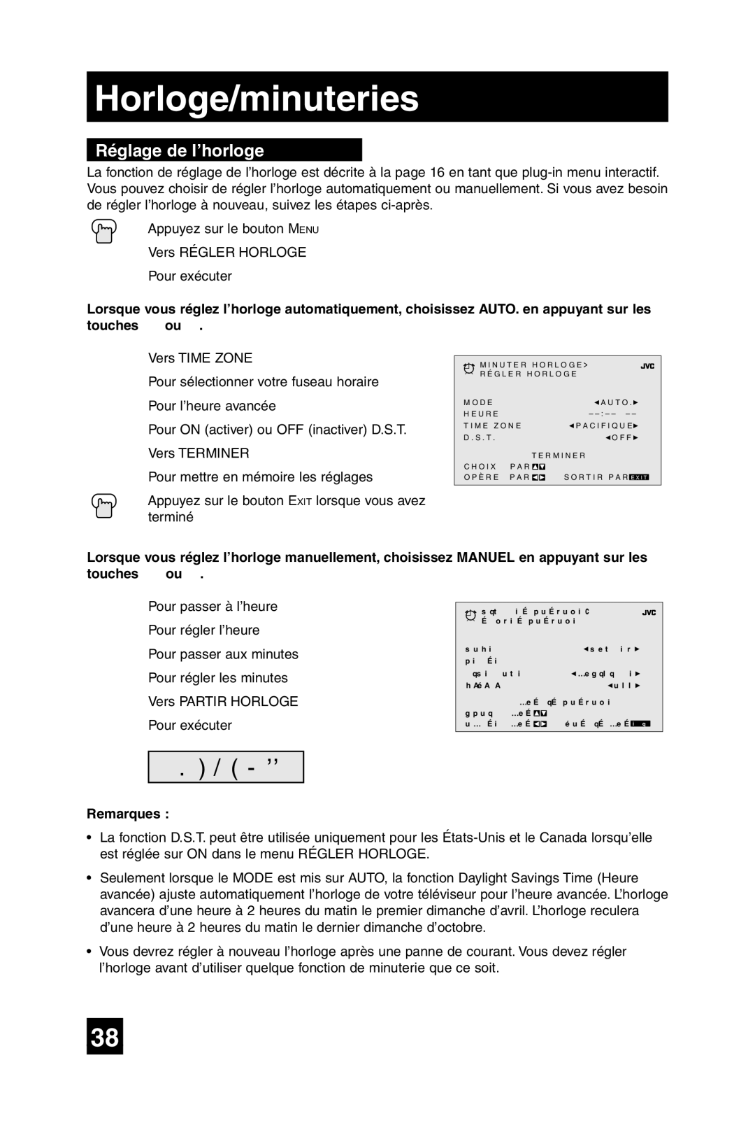 JVC AV-20F475 manual Horloge/minuteries, Réglage de l’horloge 