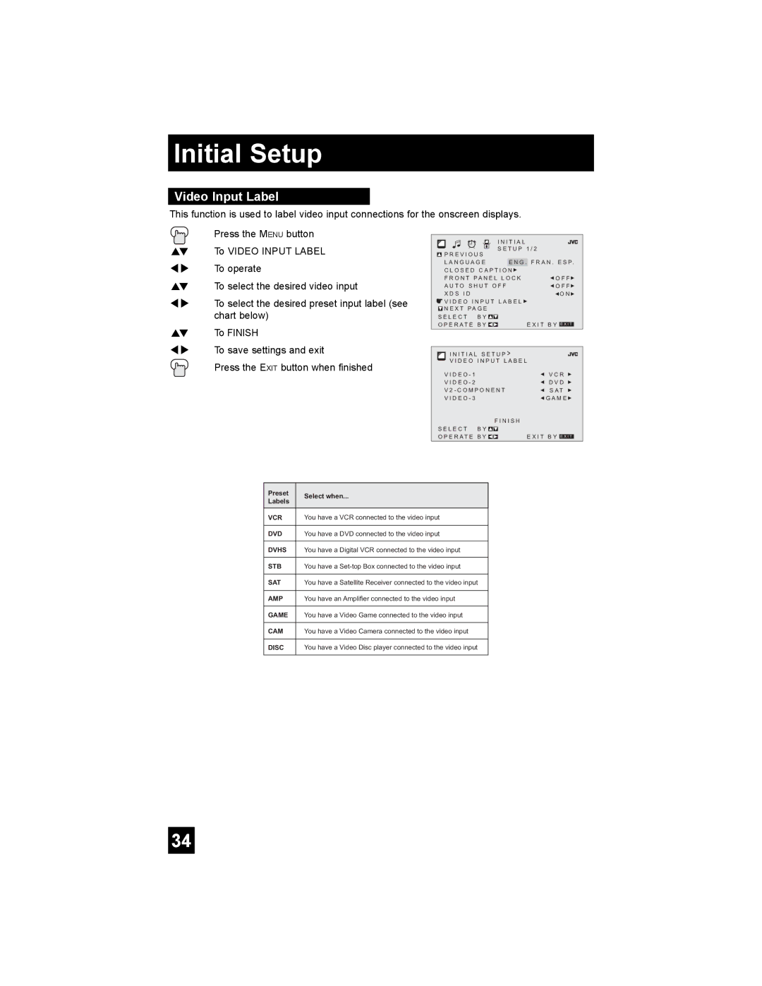 JVC AV 20F476, AV 32F476, AV-20F476, AV-27F476, AV-32F476 manual Video Input Label 