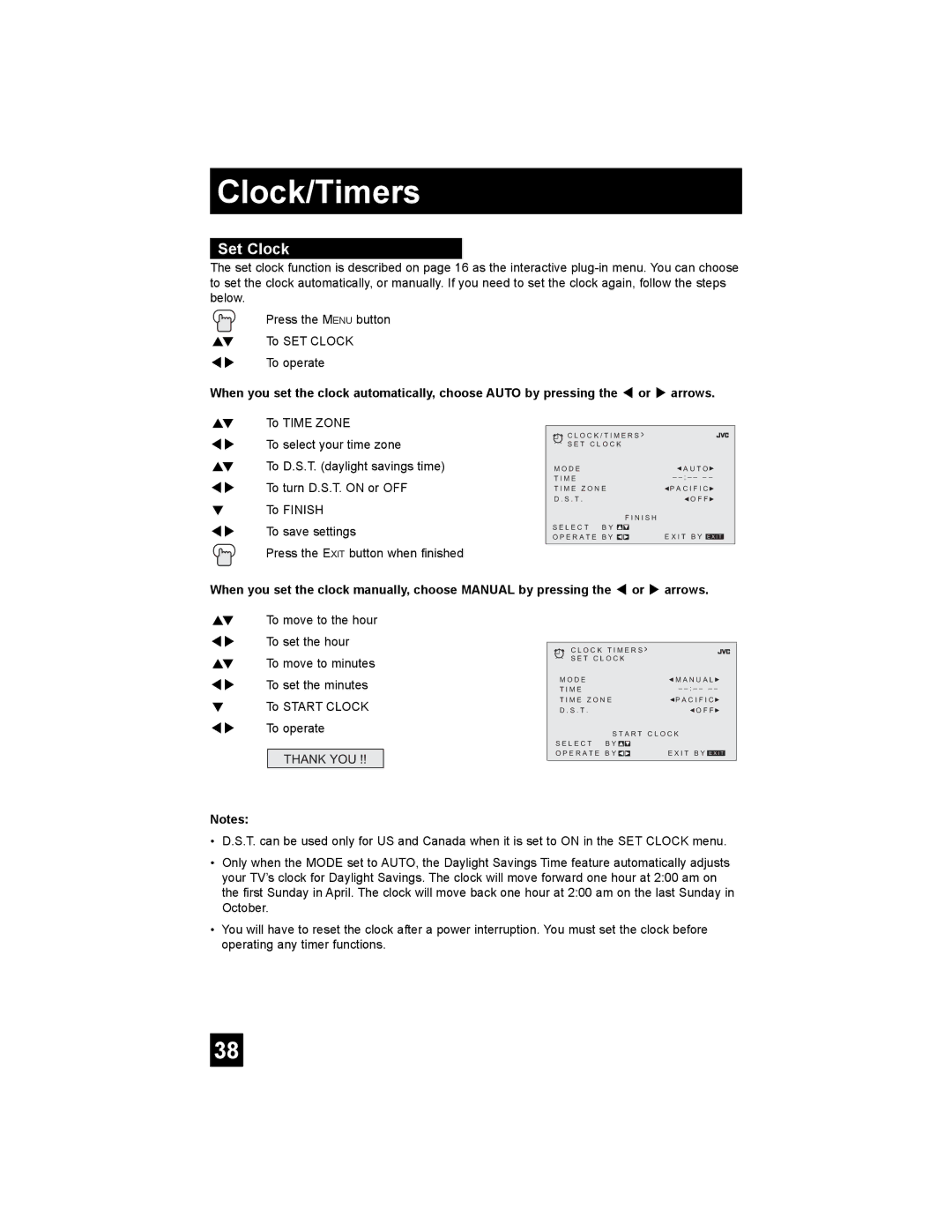 JVC AV-20F476, AV-27F476, AV-32F476, AV 32F476, AV 20F476 manual Clock/Timers, Set Clock 