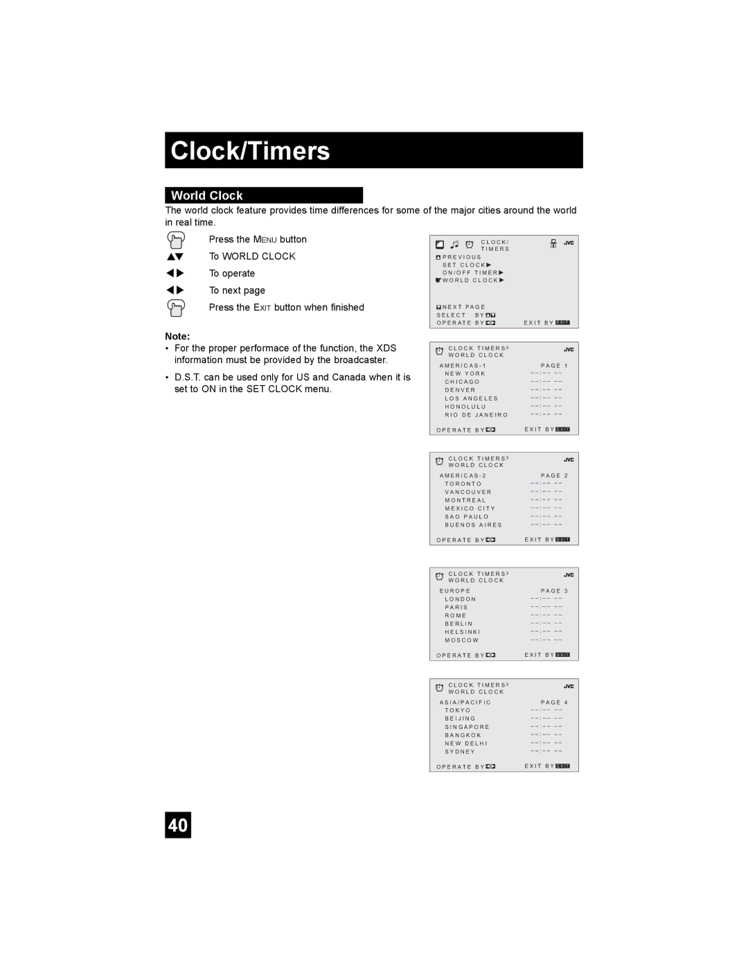 JVC AV 20F476, AV 32F476, AV-20F476, AV-27F476, AV-32F476 manual World Clock 