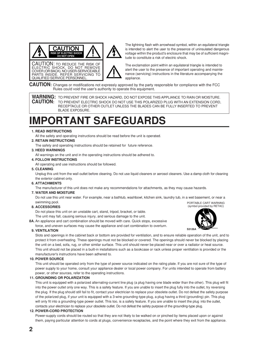 JVC AV-20F703, AV-24F703 Read Instructions, Retain Instructions, Heed Warnings, Follow Instructions, Cleaning, Attachments 