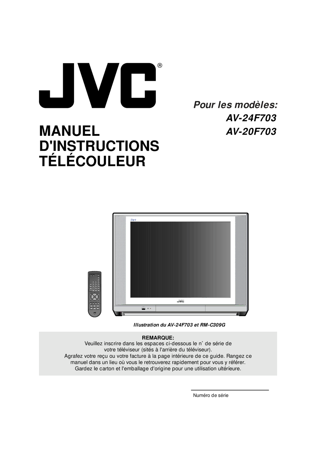 JVC AV-24F703, AV-20F703 manual Remarque, Numéro de série 