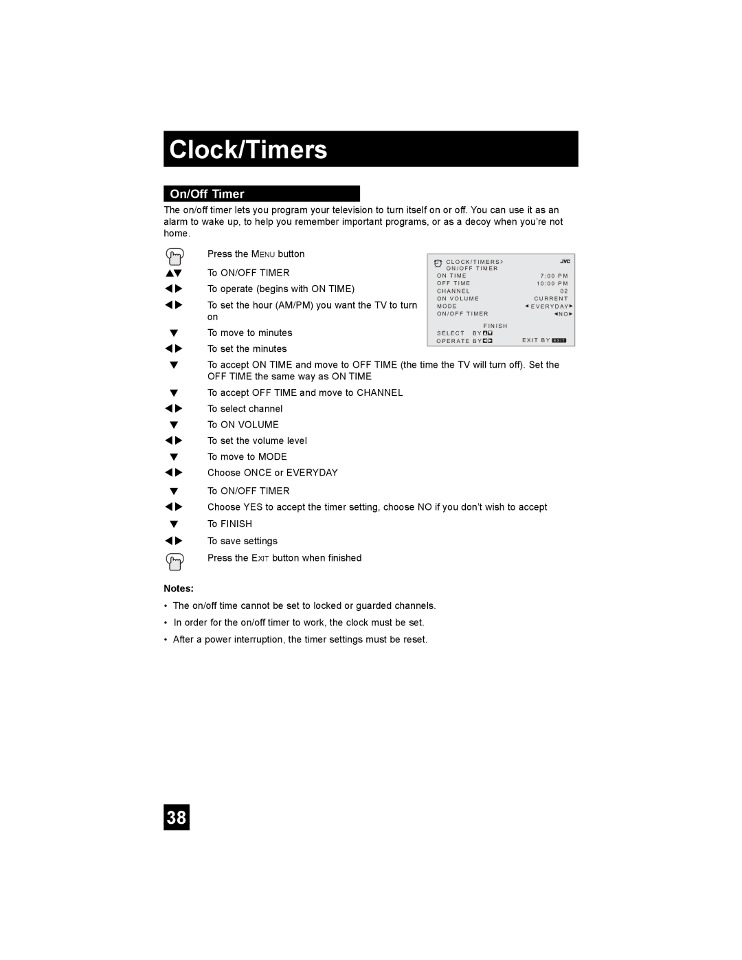 JVC AV 20FA44 manual On/Off Timer 