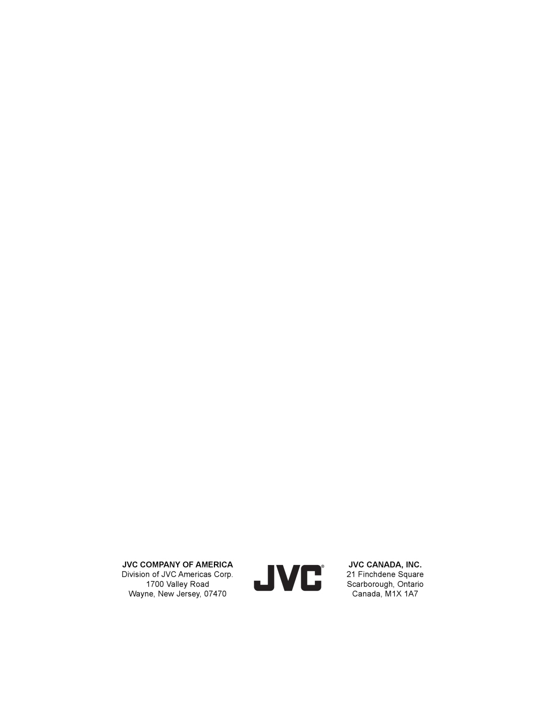 JVC AV 20FA44 manual Jvc Company Of America, Jvc Canada, Inc, Canada, M1X 1A7 
