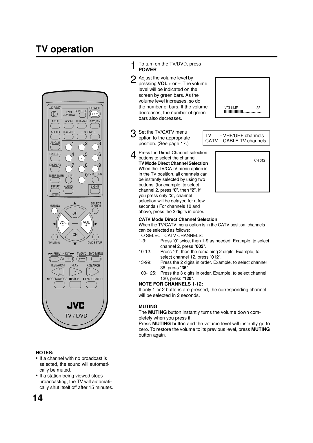 JVC AV-20FD22 manual TV operation, Muting 