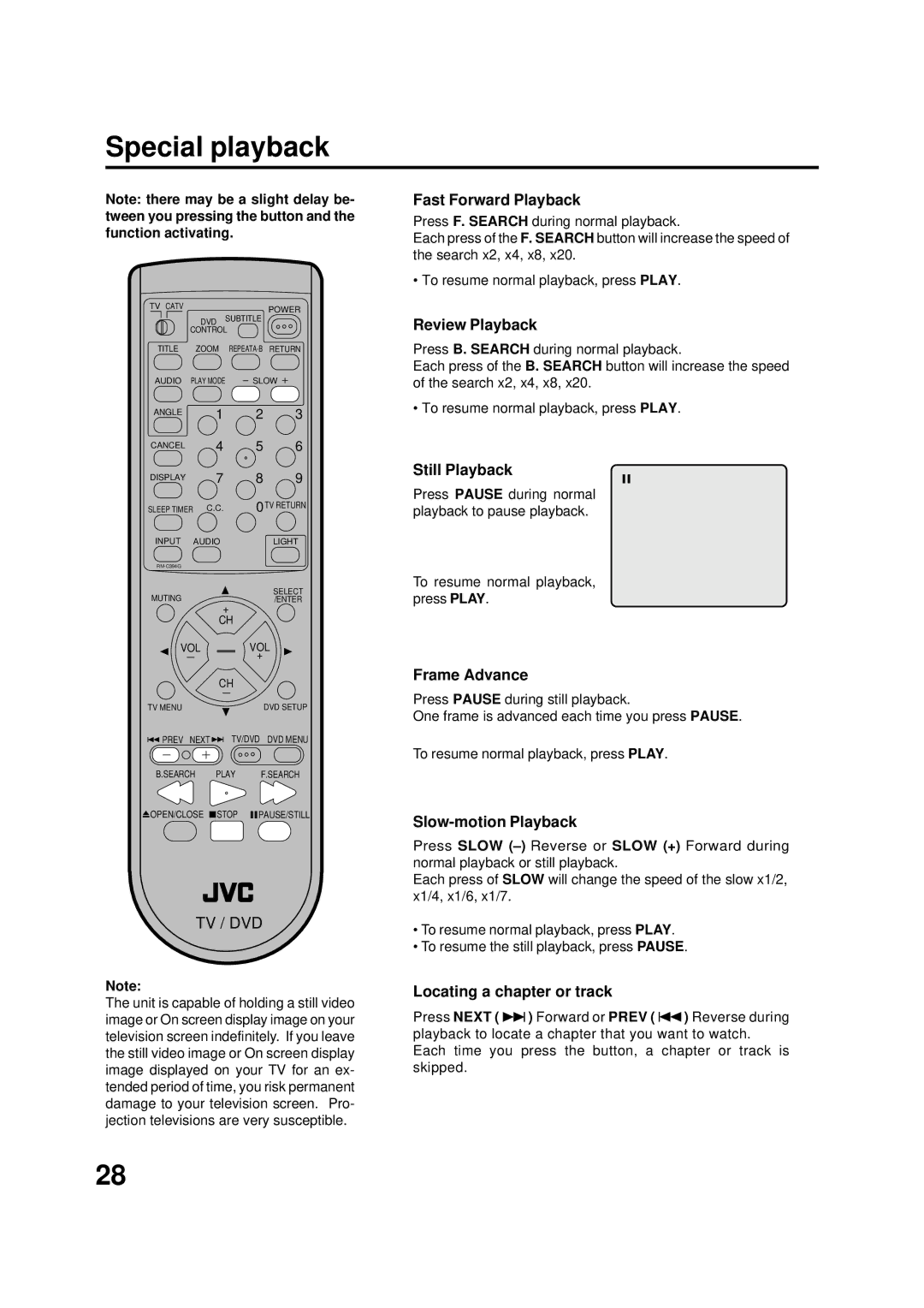 JVC AV-20FD22 manual Special playback 