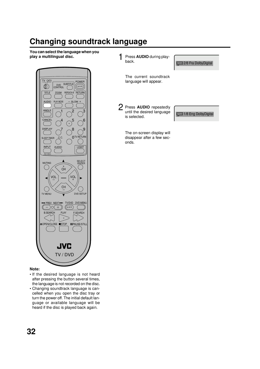 JVC AV-20FD22 manual Changing soundtrack language 