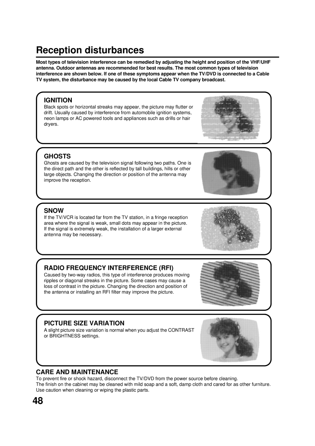 JVC AV-20FD22 manual Reception disturbances, Ignition 