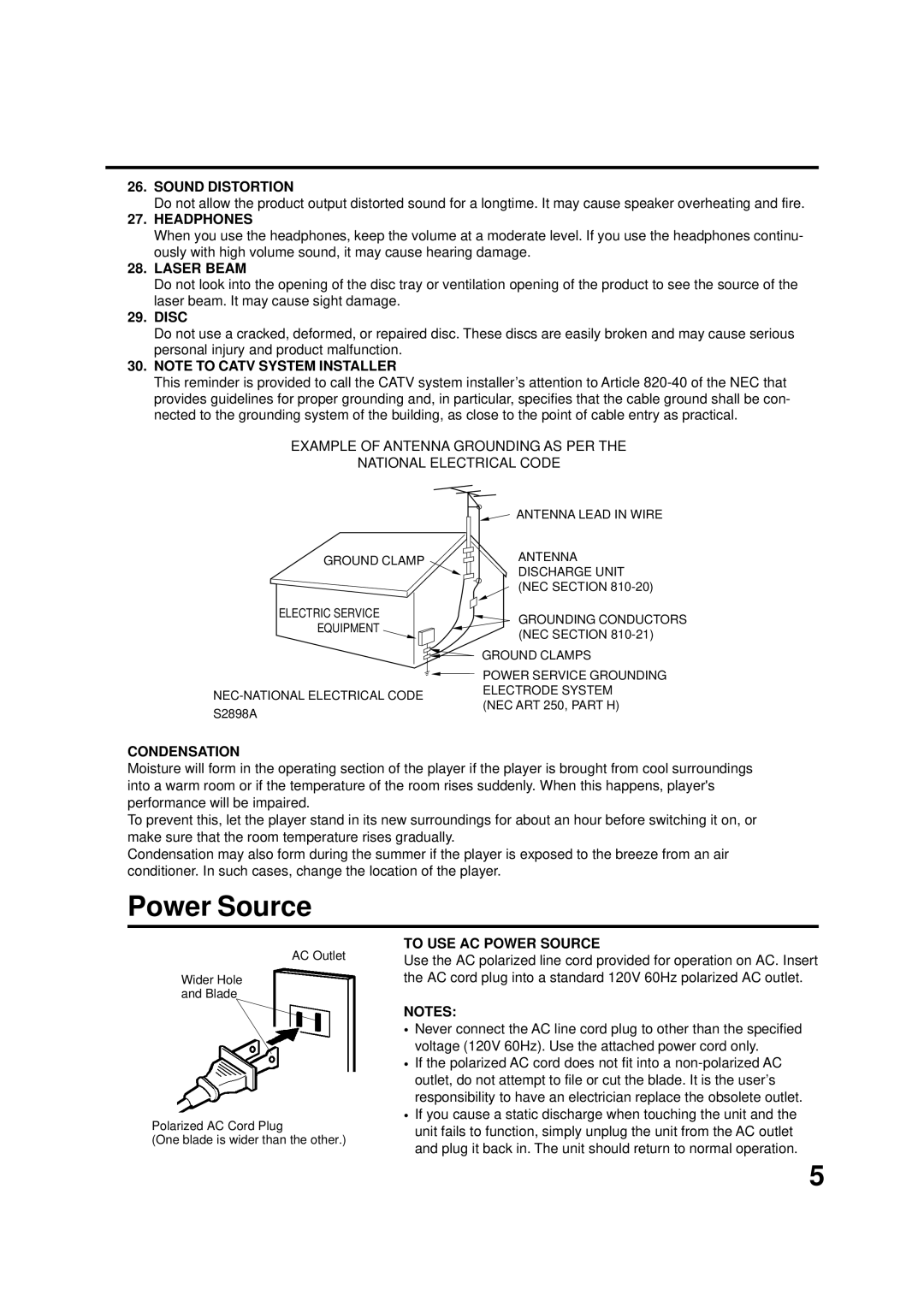 JVC AV-20FD22 manual Power Source 