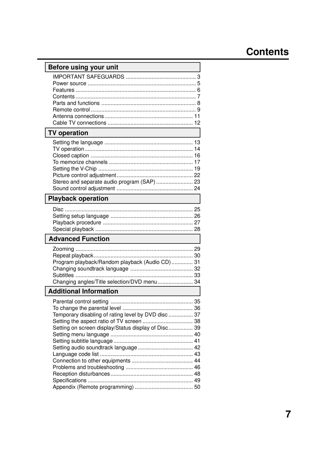 JVC AV-20FD22 manual Contents 