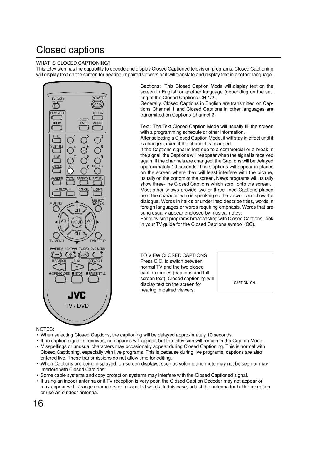 JVC AV-20FD24 manual Closed captions, What is Closed CAPTIONING? 