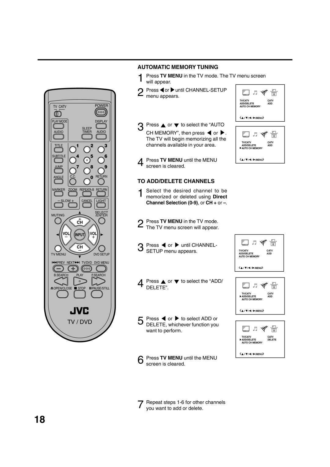 JVC AV-20FD24 manual Automatic Memory Tuning 