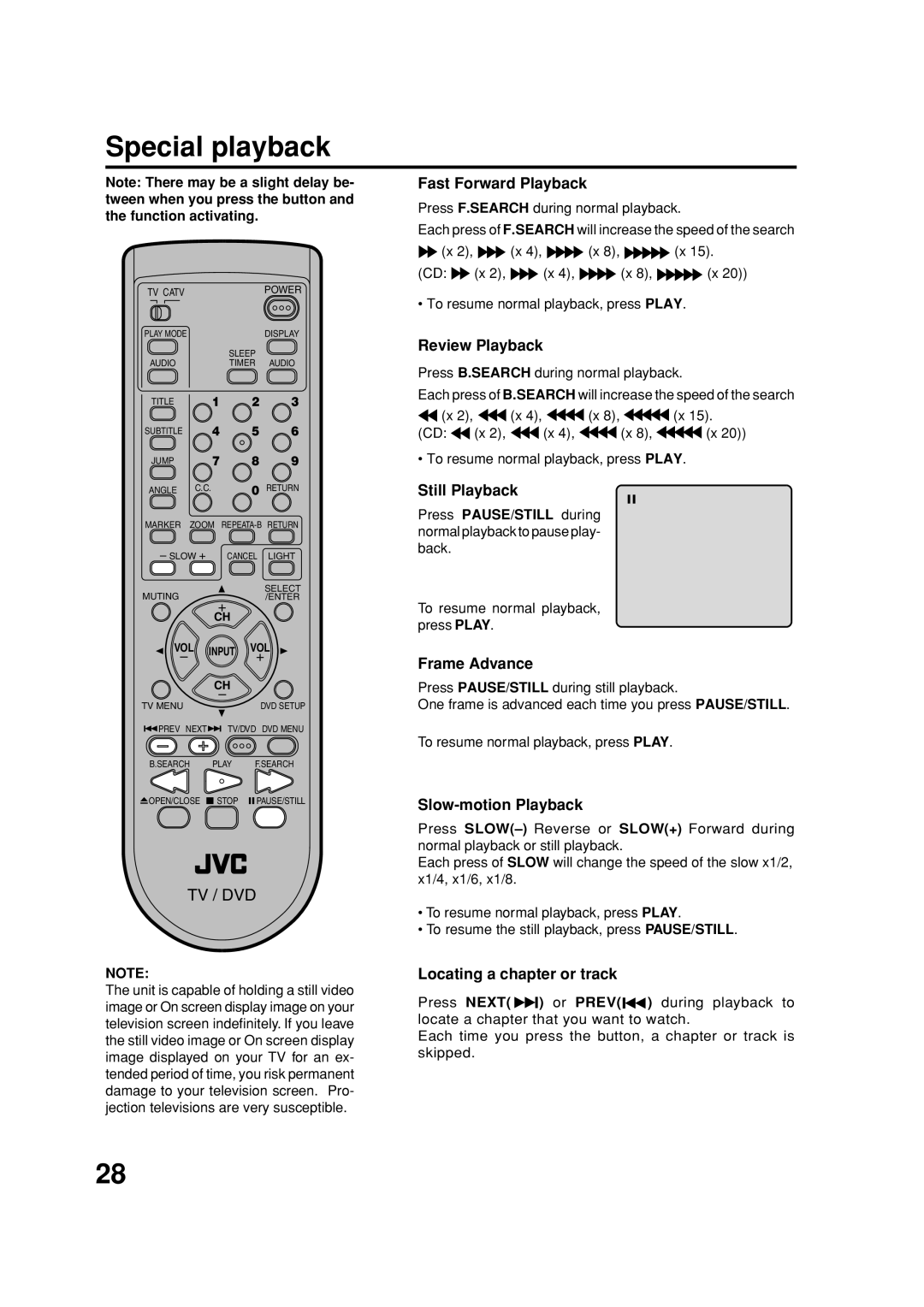 JVC AV-20FD24 manual Special playback 