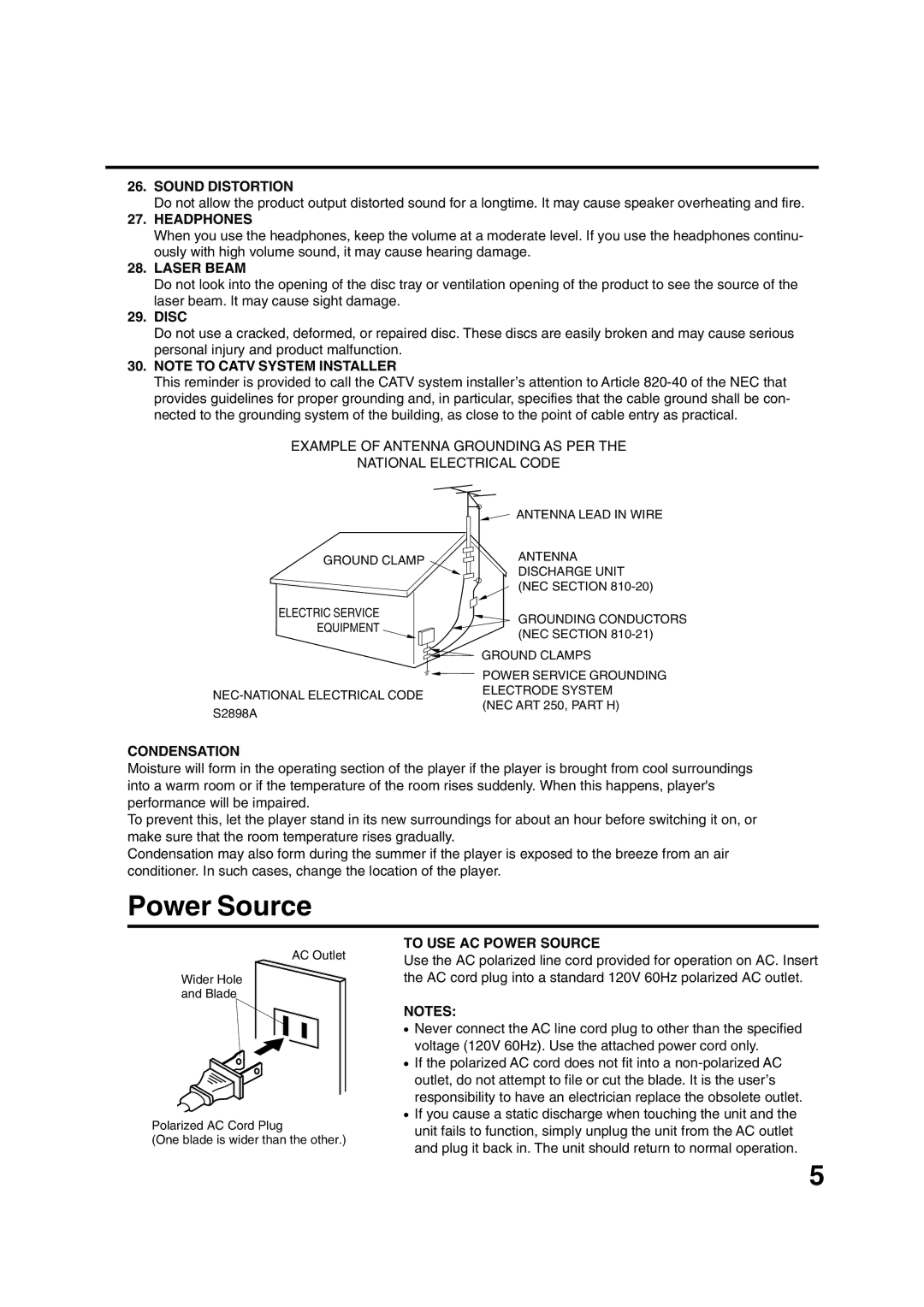 JVC AV-20FD24 manual Power Source 