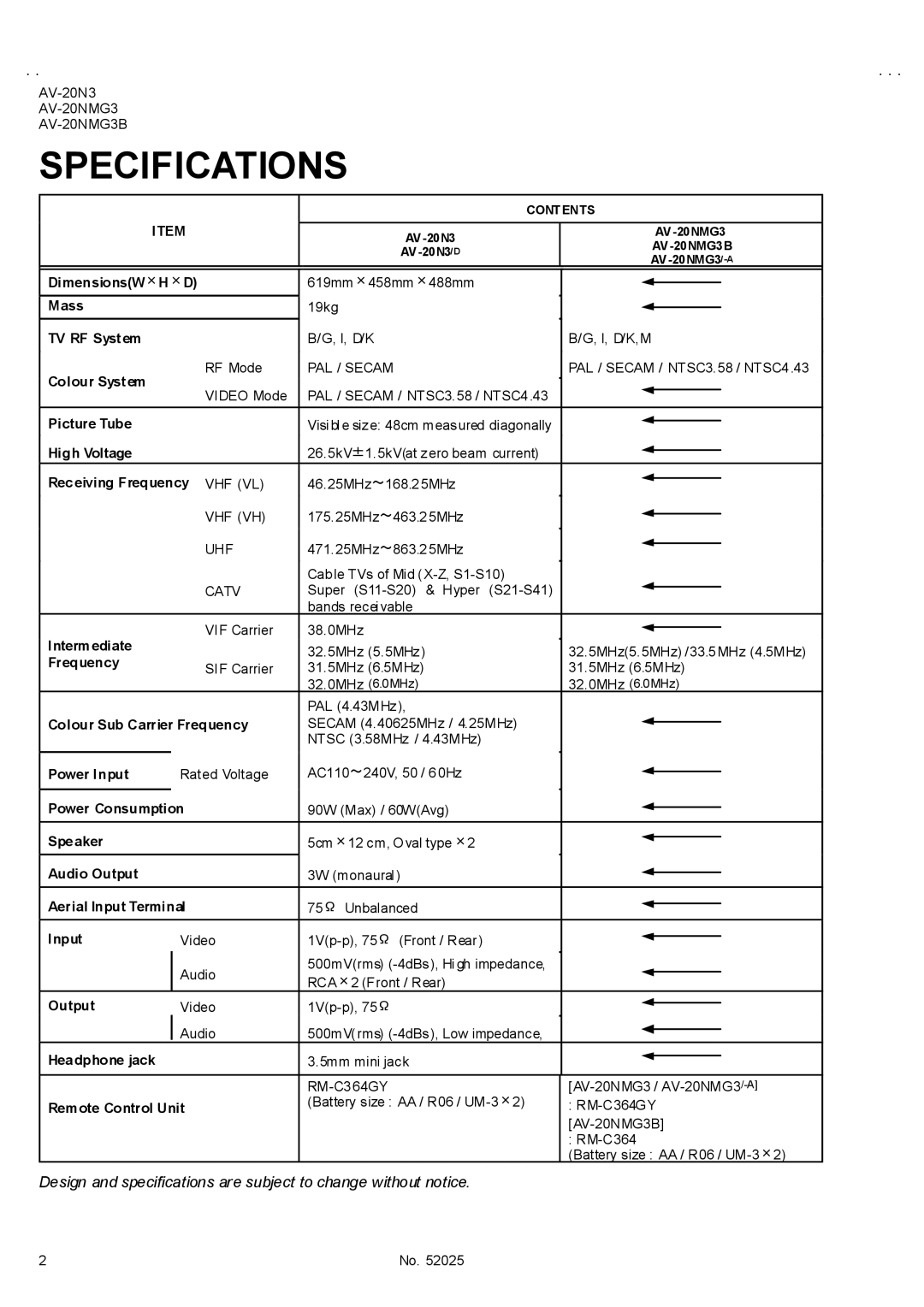 JVC AV-20N3/D, AV-20NMG3/-A, AV-20NMG3B service manual Specifications, Ents 