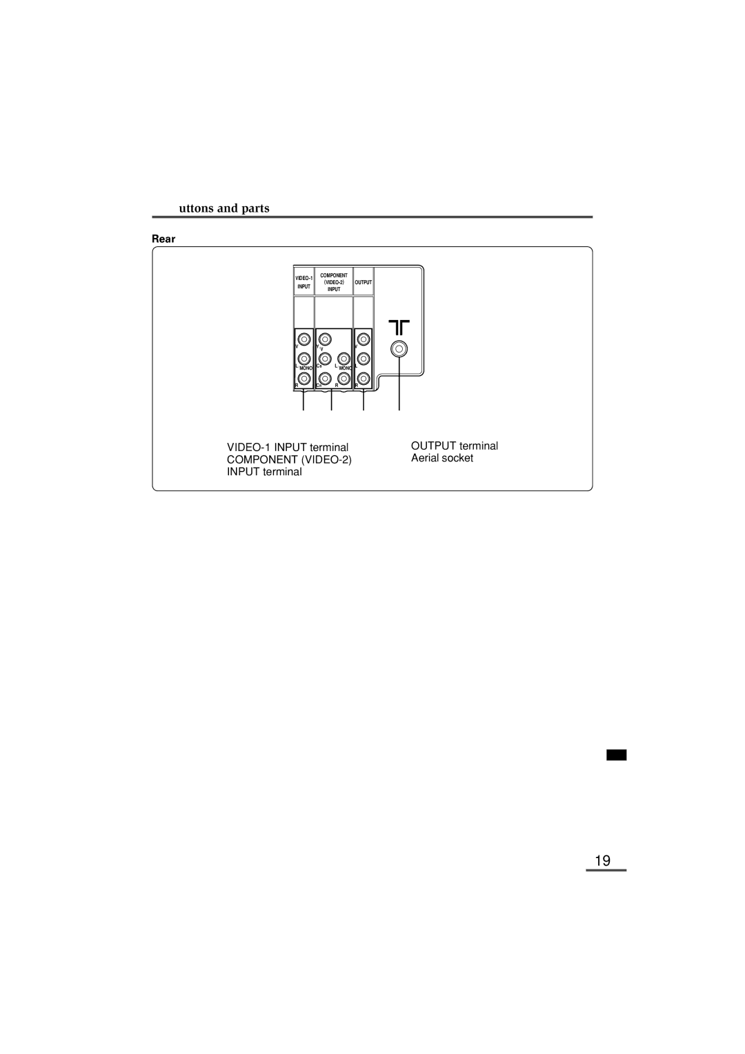 JVC AV-21D83, AV-20N83, AV-25K83 specifications TV buttons and parts, Rear 