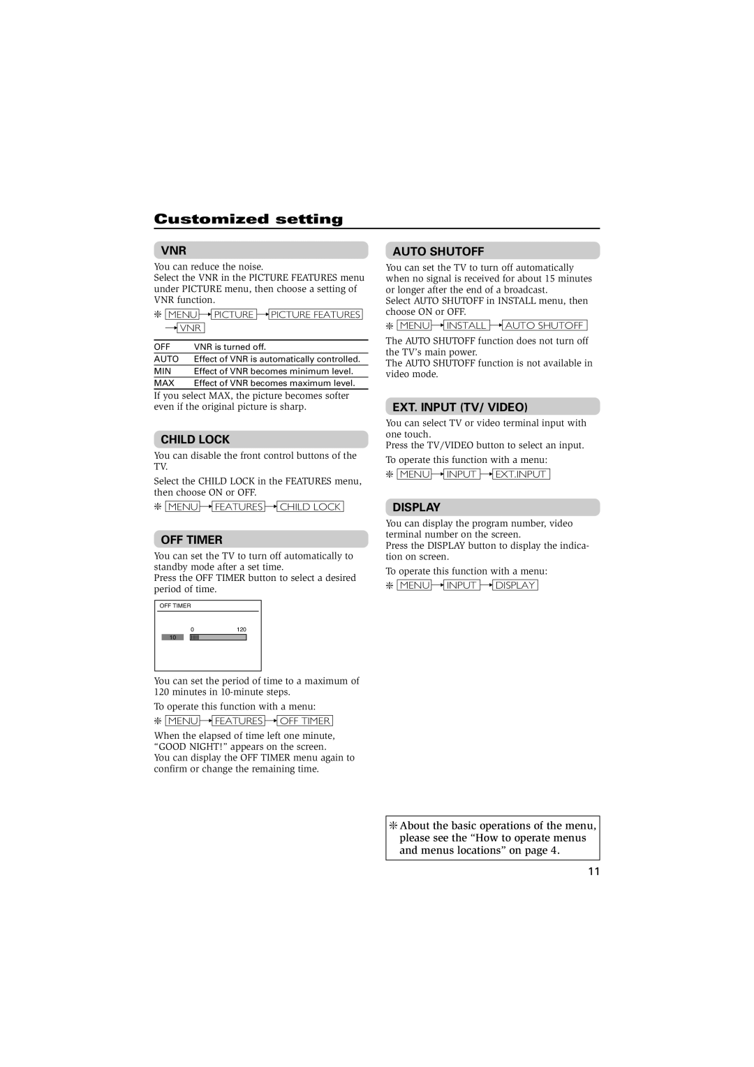 JVC AV-14FN14, AV-20NN14, AV-21YN14, AV-21CN14 specifications Customized setting 