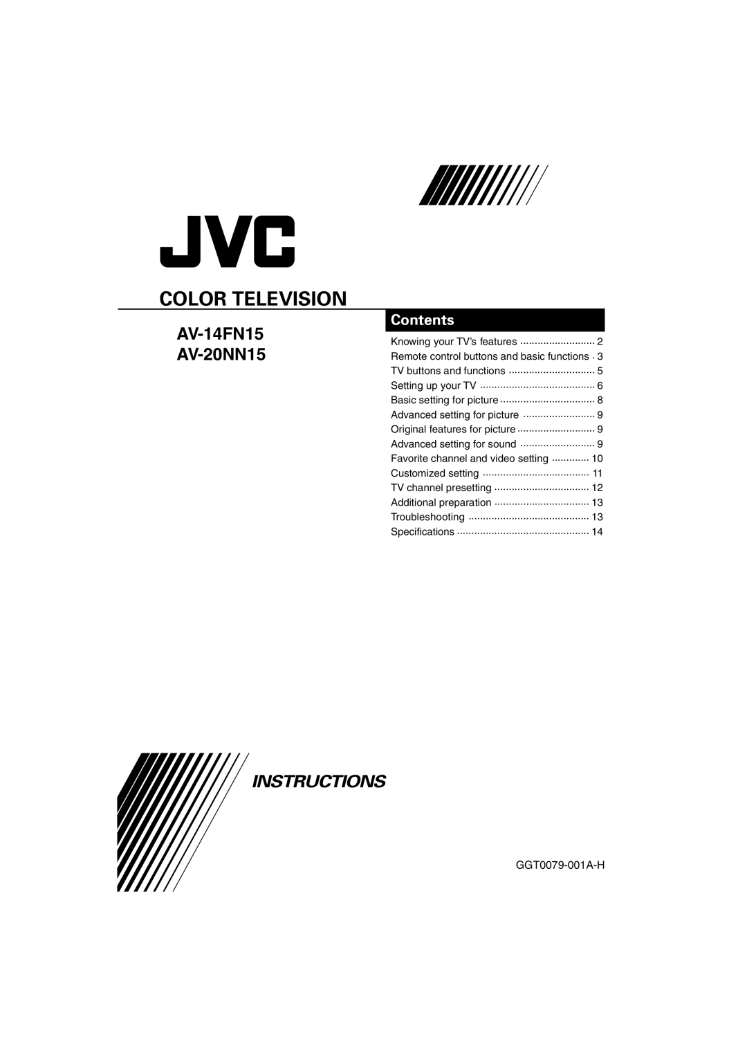 JVC GGT0079-001A-H, AV-20NN15 specifications Color Television 