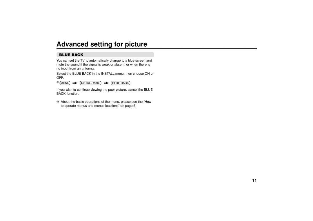 JVC GGT0079-001A-H, AV-20NN15 specifications Advanced setting for picture, Blue Back 