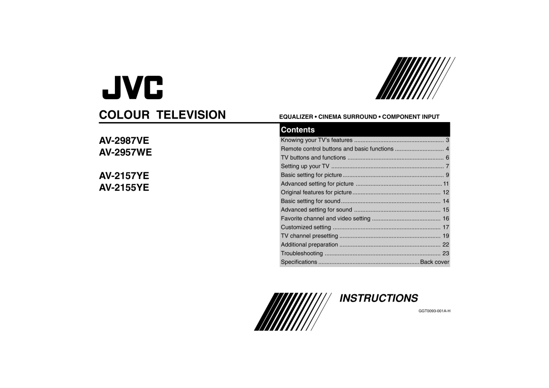 JVC AV-2157YE, AV-2155YE, AV-2987VE, AV-2957WE specifications Colour Television, Specifications Back cover 