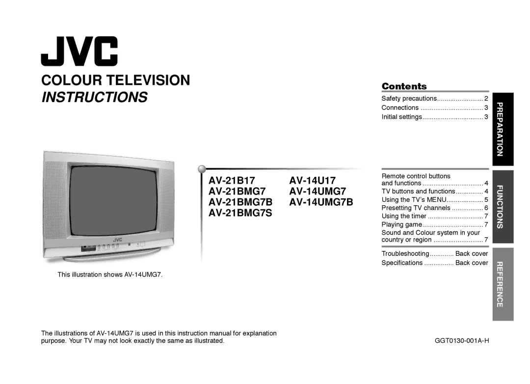 JVC AV-21B17, AV-14U17, AV-21BMG7, AV-14UMG7, AV-21BMG7B, AV-14UMG7B, AV-21BMG7S instruction manual 