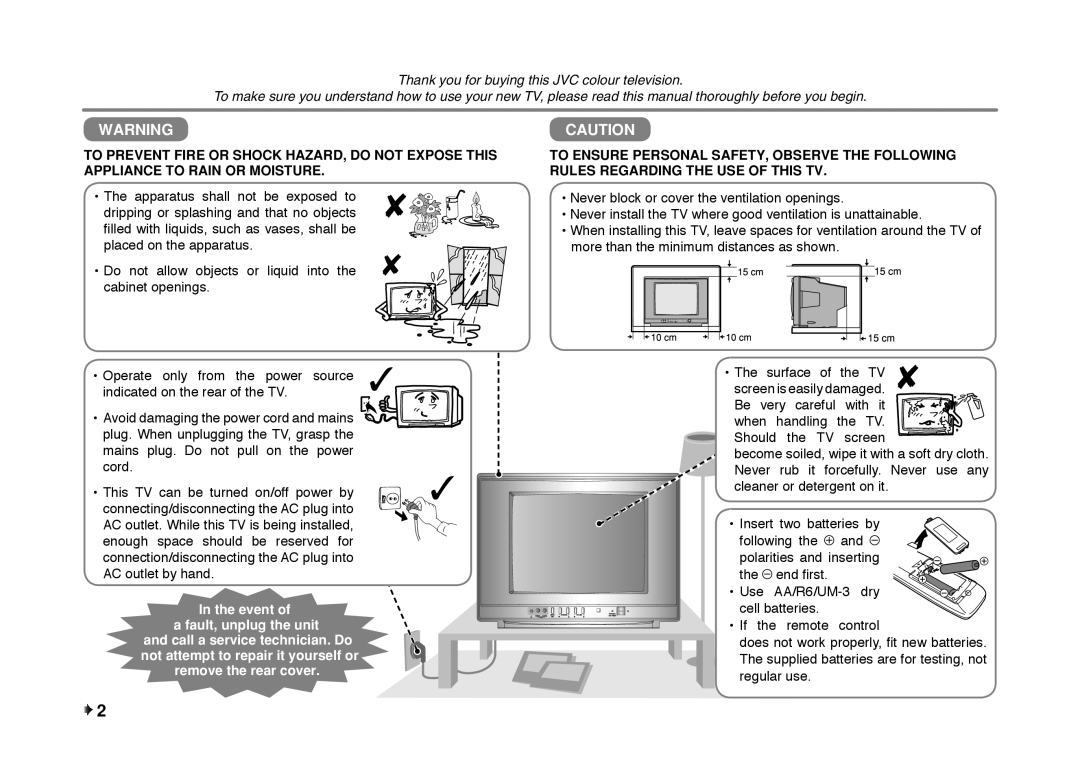 JVC AV-21B17 instruction manual Surface of the TV screen is easily damaged 