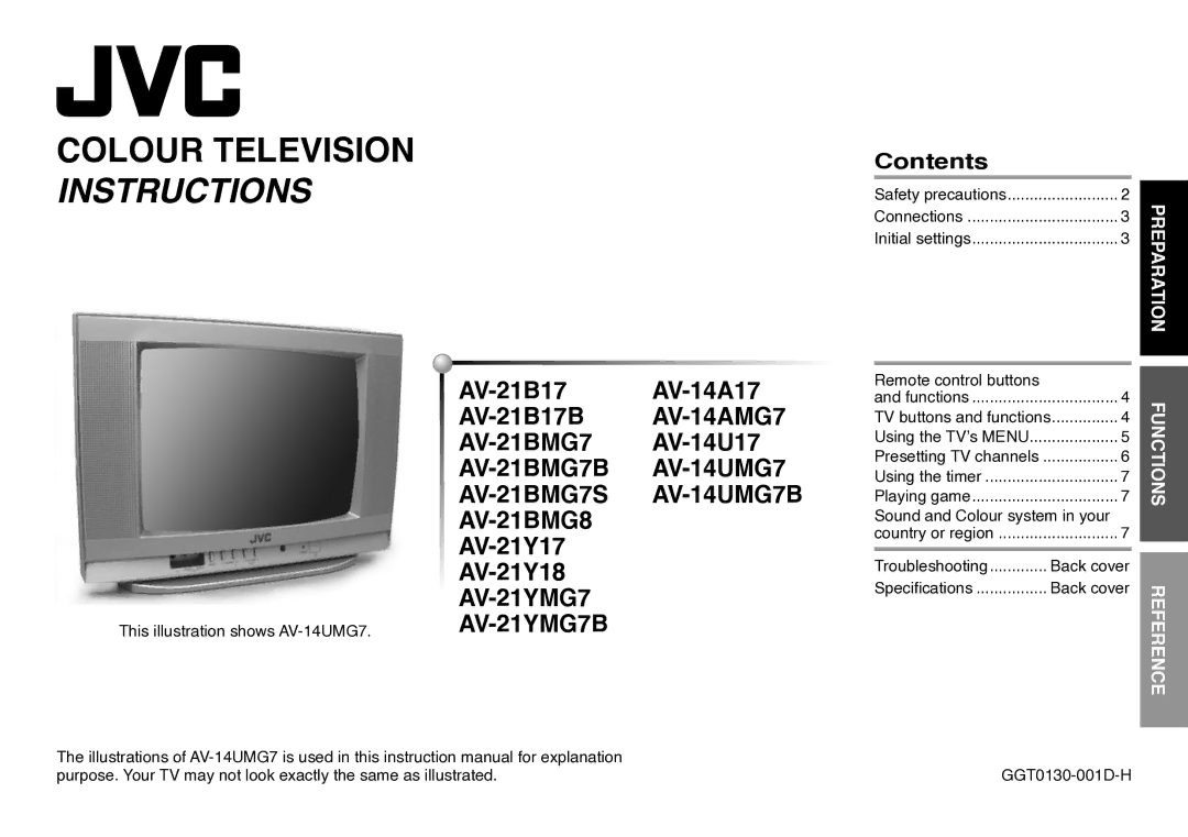 JVC AV-21Q17, AV-21BMG8, AV-21QMG7B, AV-21BMG7S, AV-21YMG7B, AV-21Y17 instruction manual Colour Television Instructions 