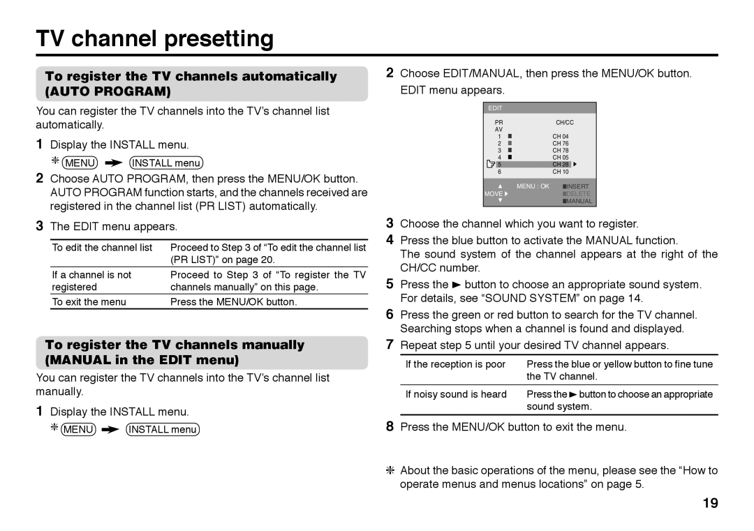 JVC AV-21BX26, AV-21BX16S, AV-29BX26 TV channel presetting, To register the TV channels automatically, Auto Program 