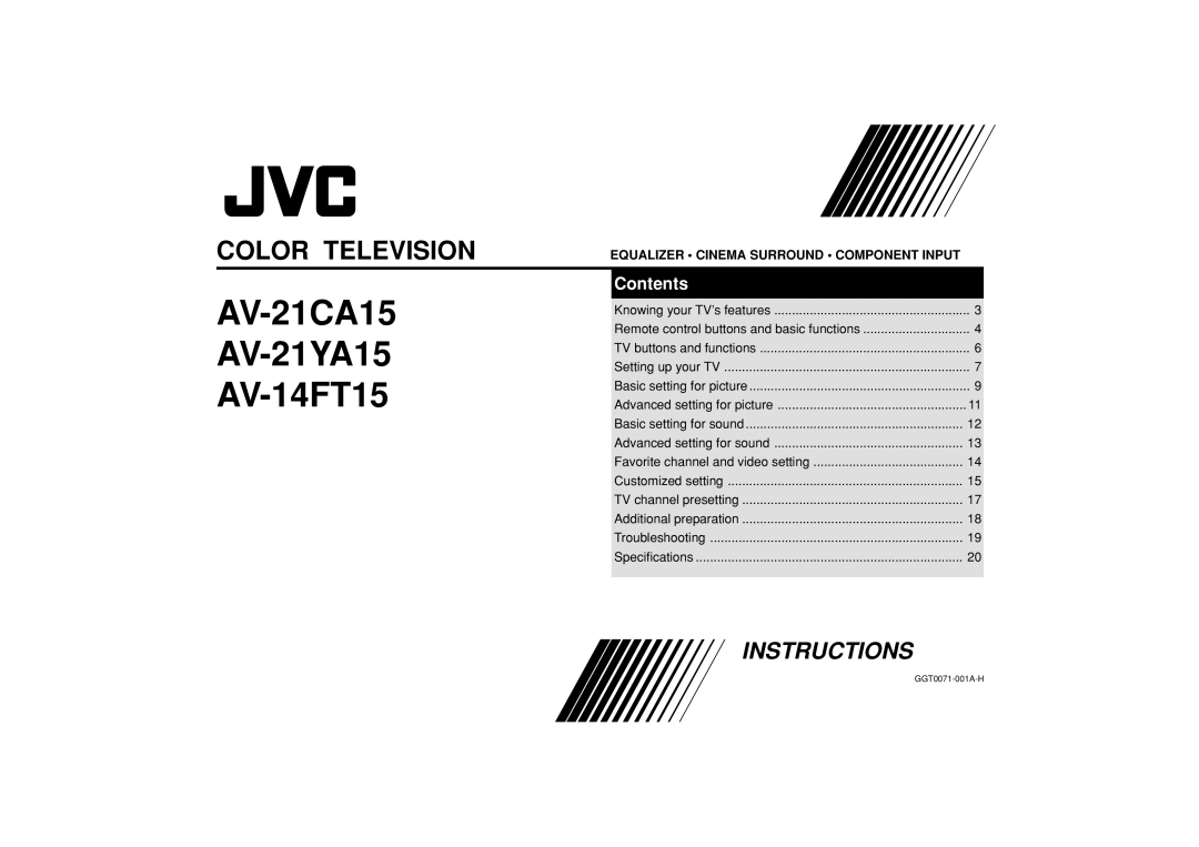 JVC AV-21YA15, AV-21CA15, GGT0071-001A-H specifications AV-14FT15, Knowing your TV’s features 