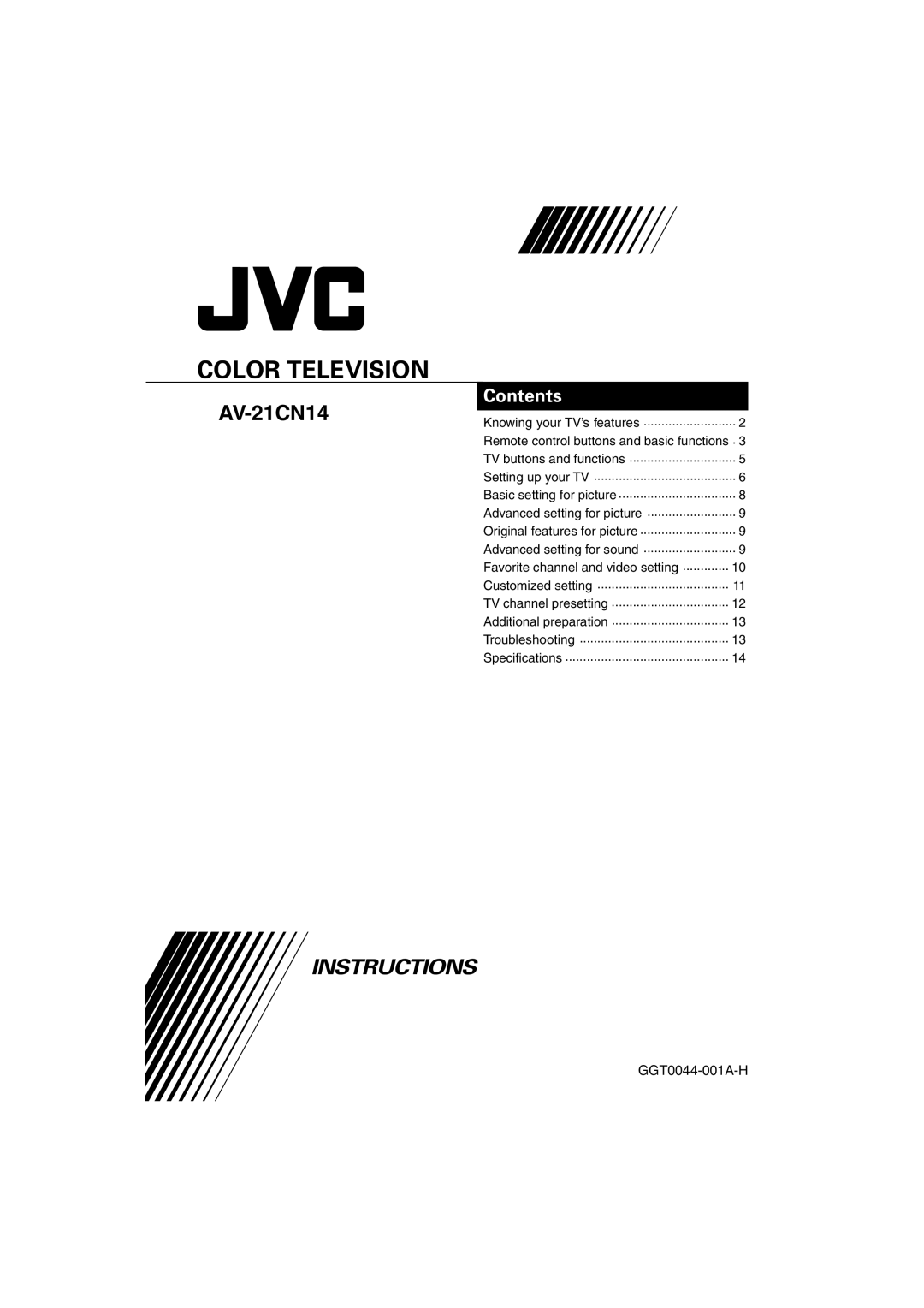 JVC AV-21CN14 specifications Color Television 