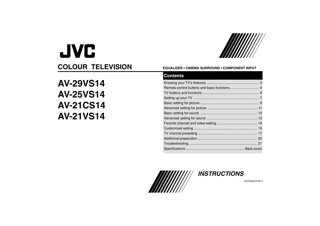 JVC AV-21VS14, AV-21CS14, AV-25VS14, GGT0039-001B-H specifications AV-29VS14 