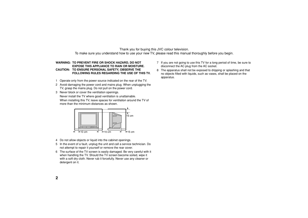 JVC AV-25VS14, AV-21CS14, AV-21VS14, AV-29VS14, GGT0039-001B-H specifications 15 cm 