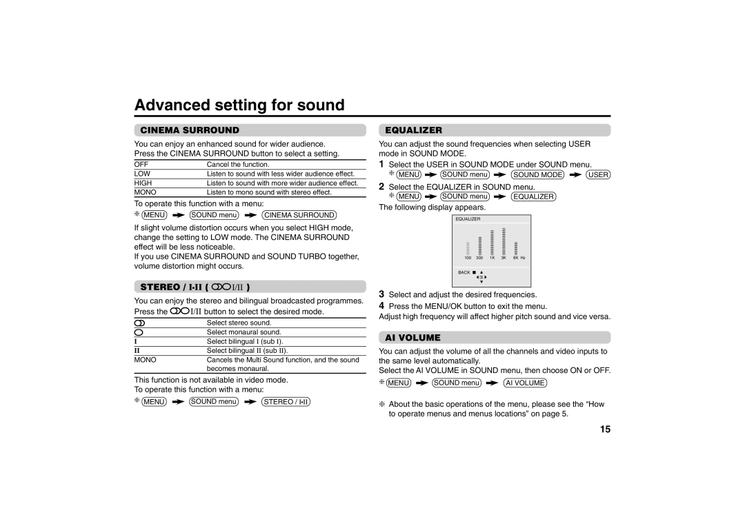 JVC AV-25VS14, AV-21CS14, AV-21VS14, AV-29VS14, GGT0039-001B-H specifications Select and adjust the desired frequencies 