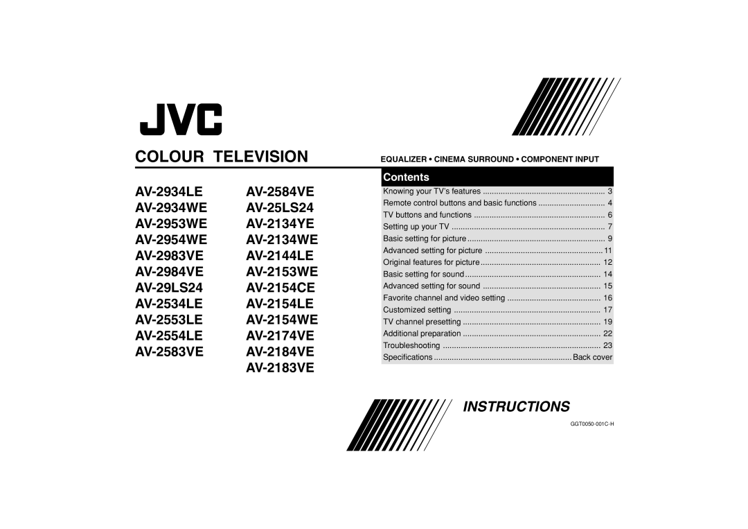 JVC AV-25VS14, AV-21CS14, AV-21VS14, AV-29VS14, GGT0039-001B-H specifications GGT0050-001C-H 