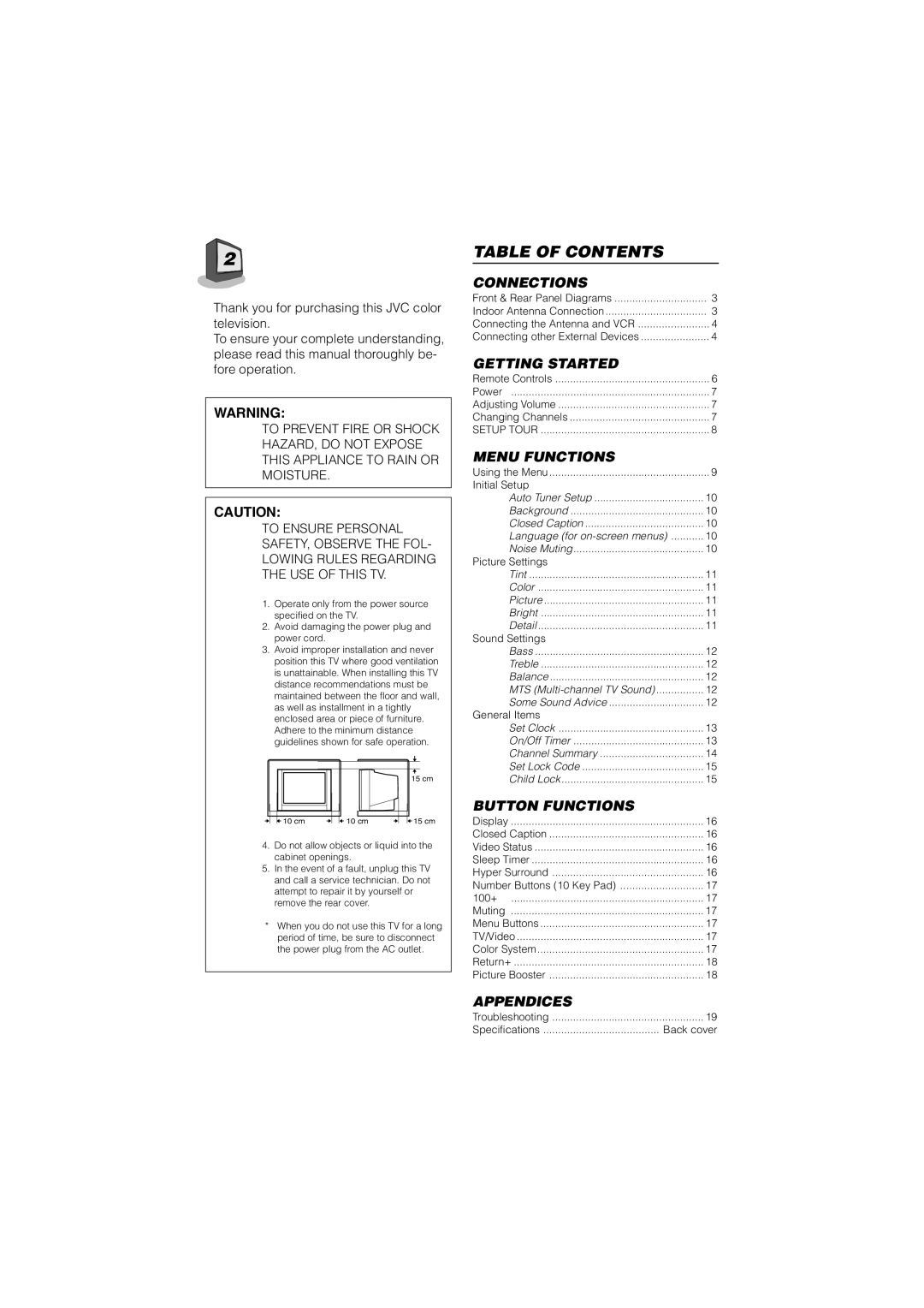 JVC AV-21D33, AV-20N33, AV-14F33, AV-21D13, AV-20N13, AV-14F13 manual Table of Contents 