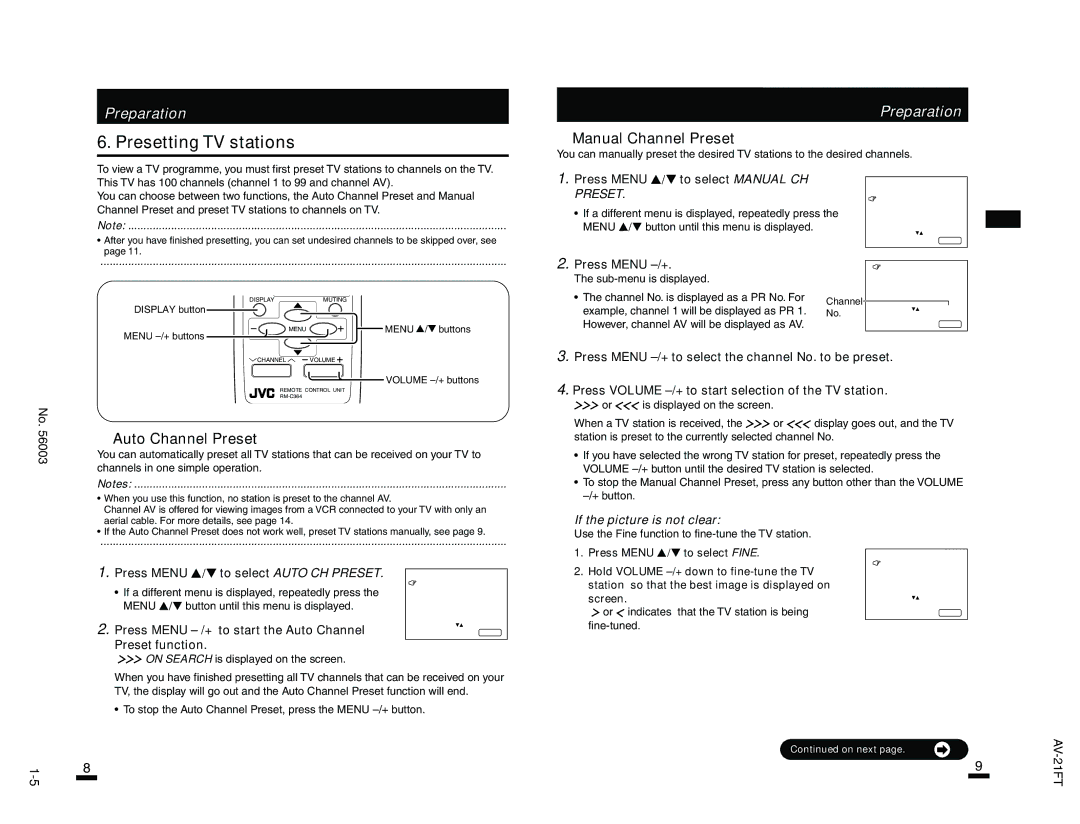 JVC AV-21FT, AV-21AT specifications Presetting TV stations, Auto Channel Preset, To select Auto CH Preset 