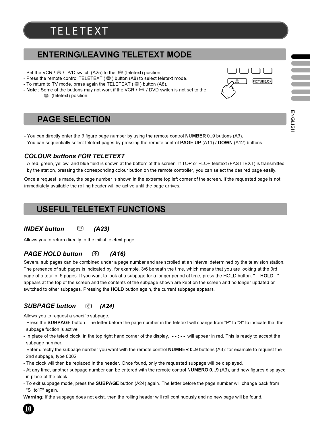 JVC AV-21FT1BUG manual ENTERING/LEAVING Teletext Mode, Selection, Useful Teletext Functions 