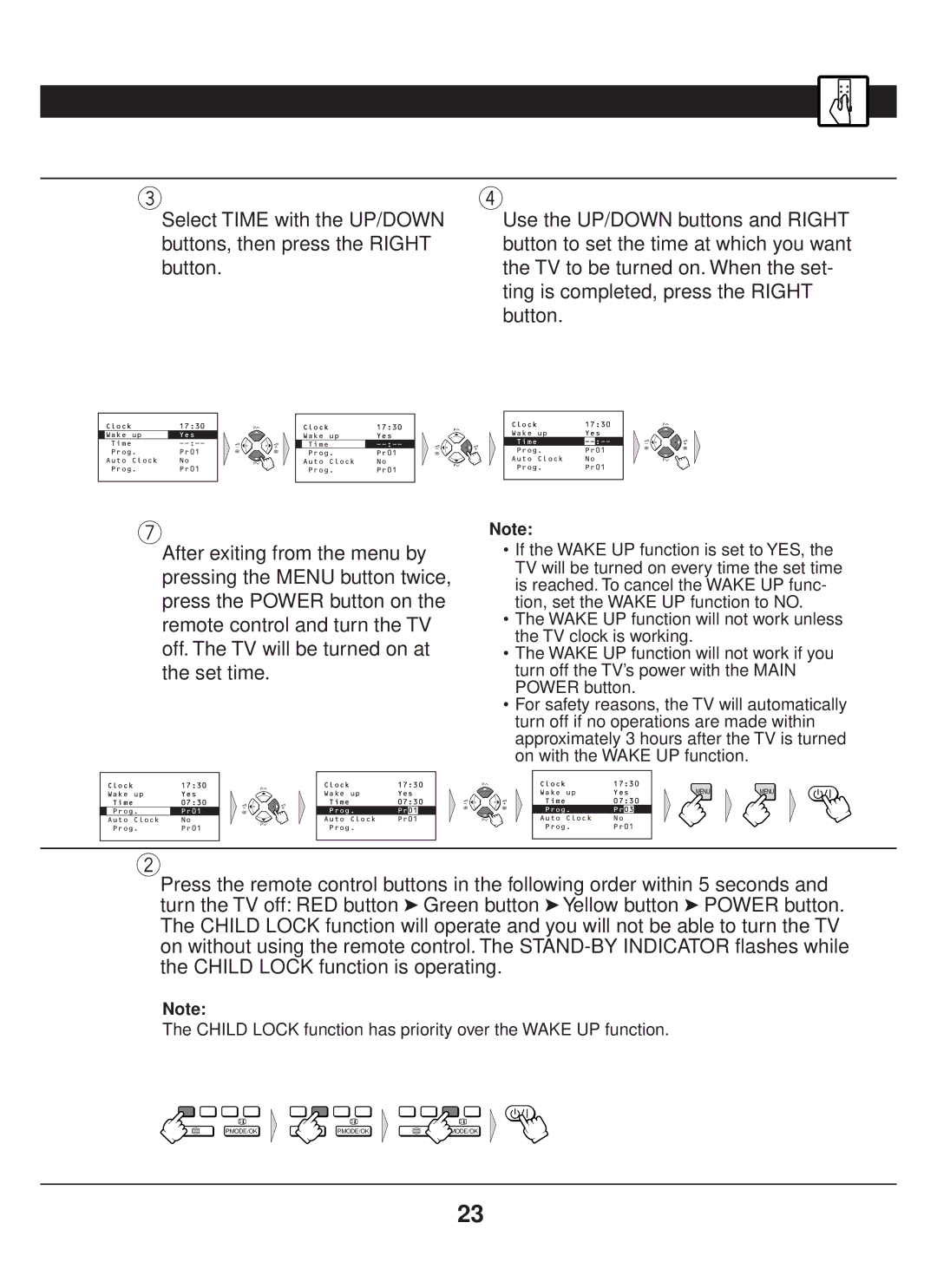 JVC AV-14JT5EU, AV-21JT5EU manual Child Lock function has priority over the Wake UP function 