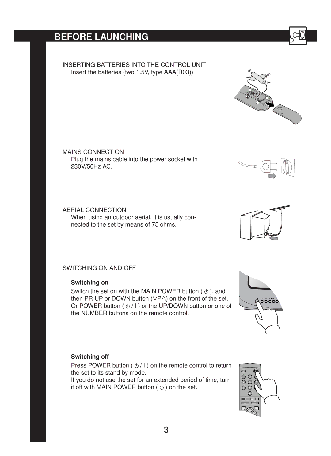 JVC AV-14JT5EU, AV-21JT5EU manual Before Launching, Switching on 