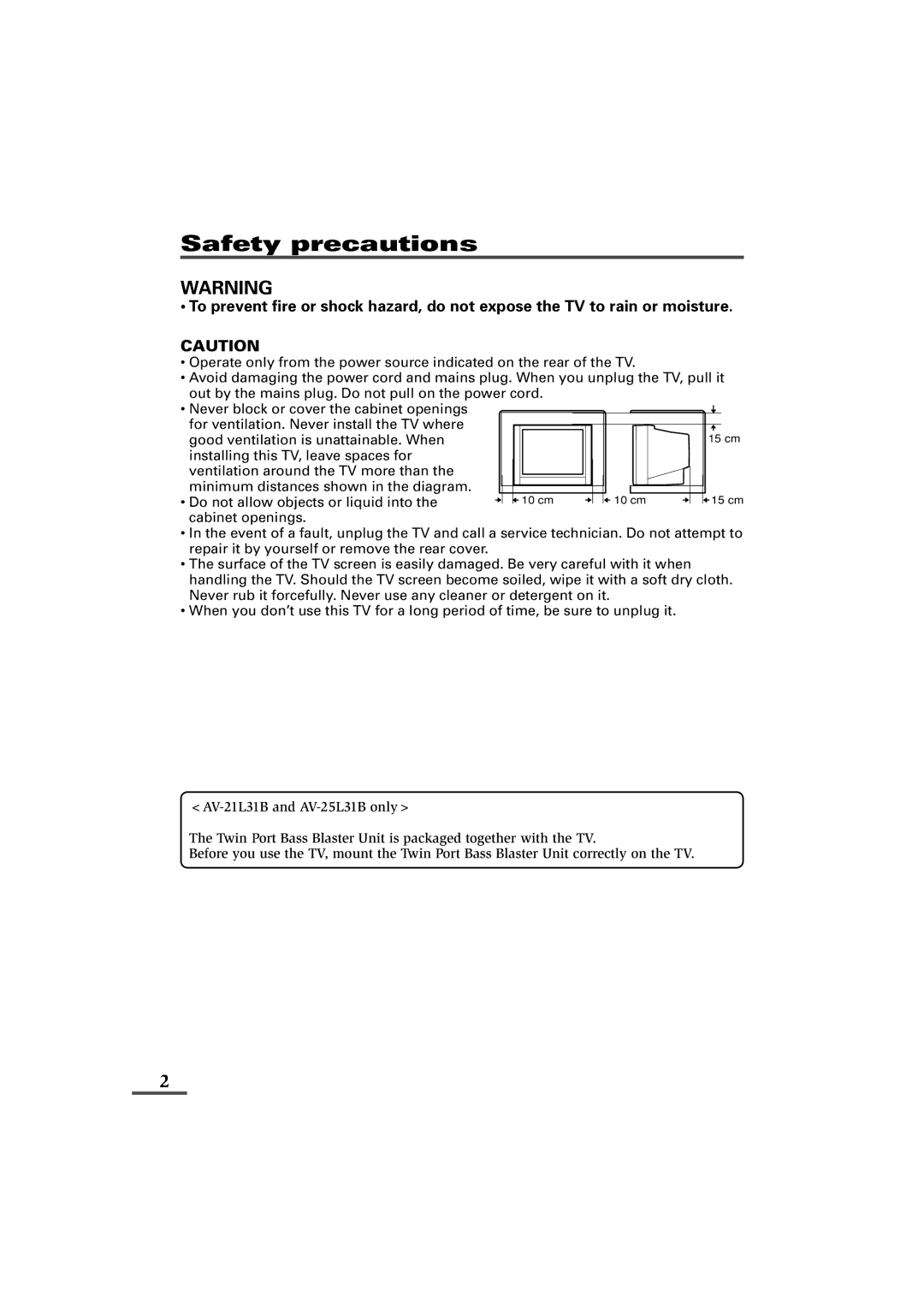 JVC AV-21L11, AV-21L31, AV-25L31, AV-29L31, AV-21L31B, AV-25L31B, AV-29L31B specifications Safety precautions 