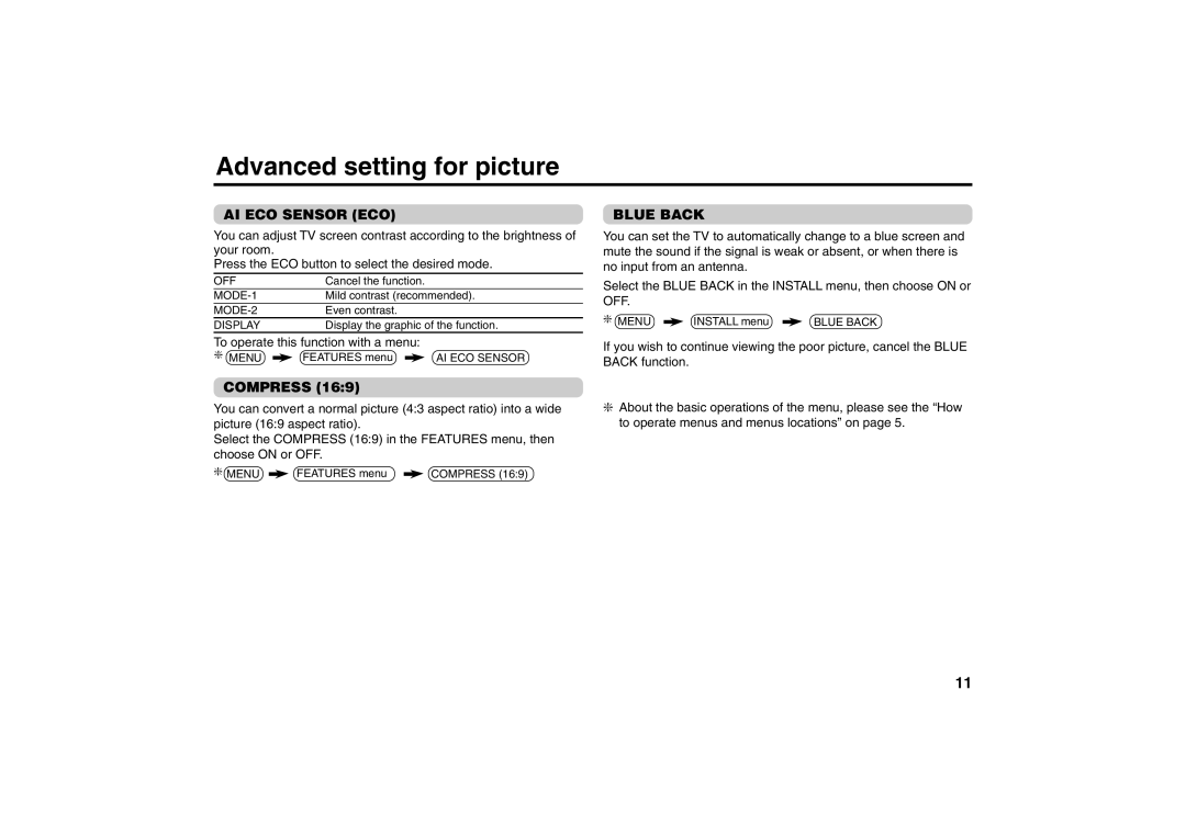 JVC AV-21M535, AV-21M515, AV-21M315, AV-21V315, AV-25M515, AV-25M315 specifications Advanced setting for picture 