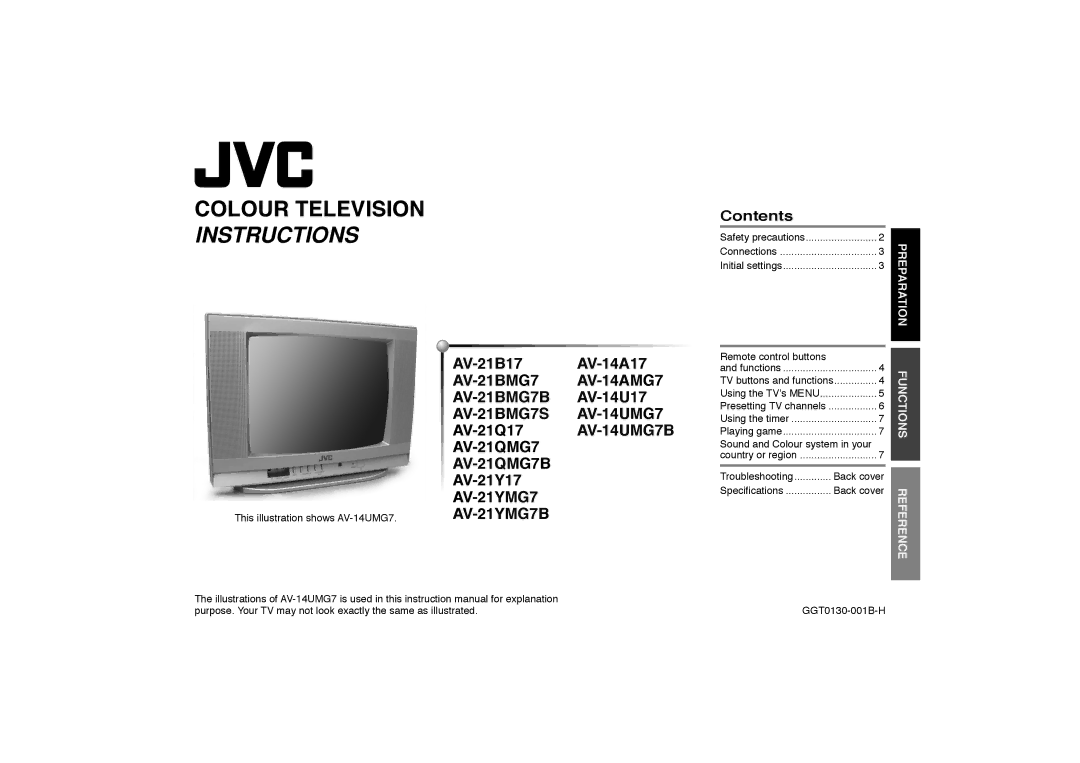 JVC AV-14AMG7, AV-21MBMG7, AV-14A17 instruction manual Colour Television Instructions 