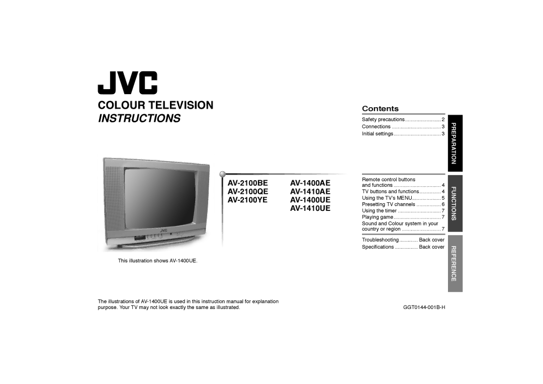 JVC AV-21MBMG7, AV-14AMG7, AV-14A17 instruction manual Colour Television Instructions 